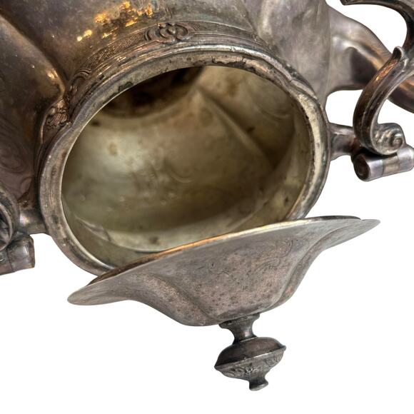 Antique Silverplate Teapot Floral Engraved Bone Handle Ornate Victorian Hinged - Picture 15 of 16